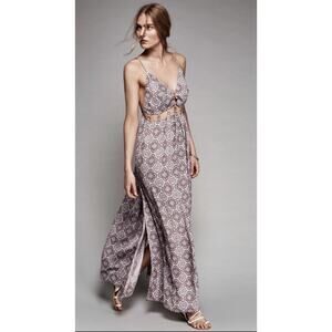 Free People She’s a Knockout Maxi Dress Boho Cutout LARGE